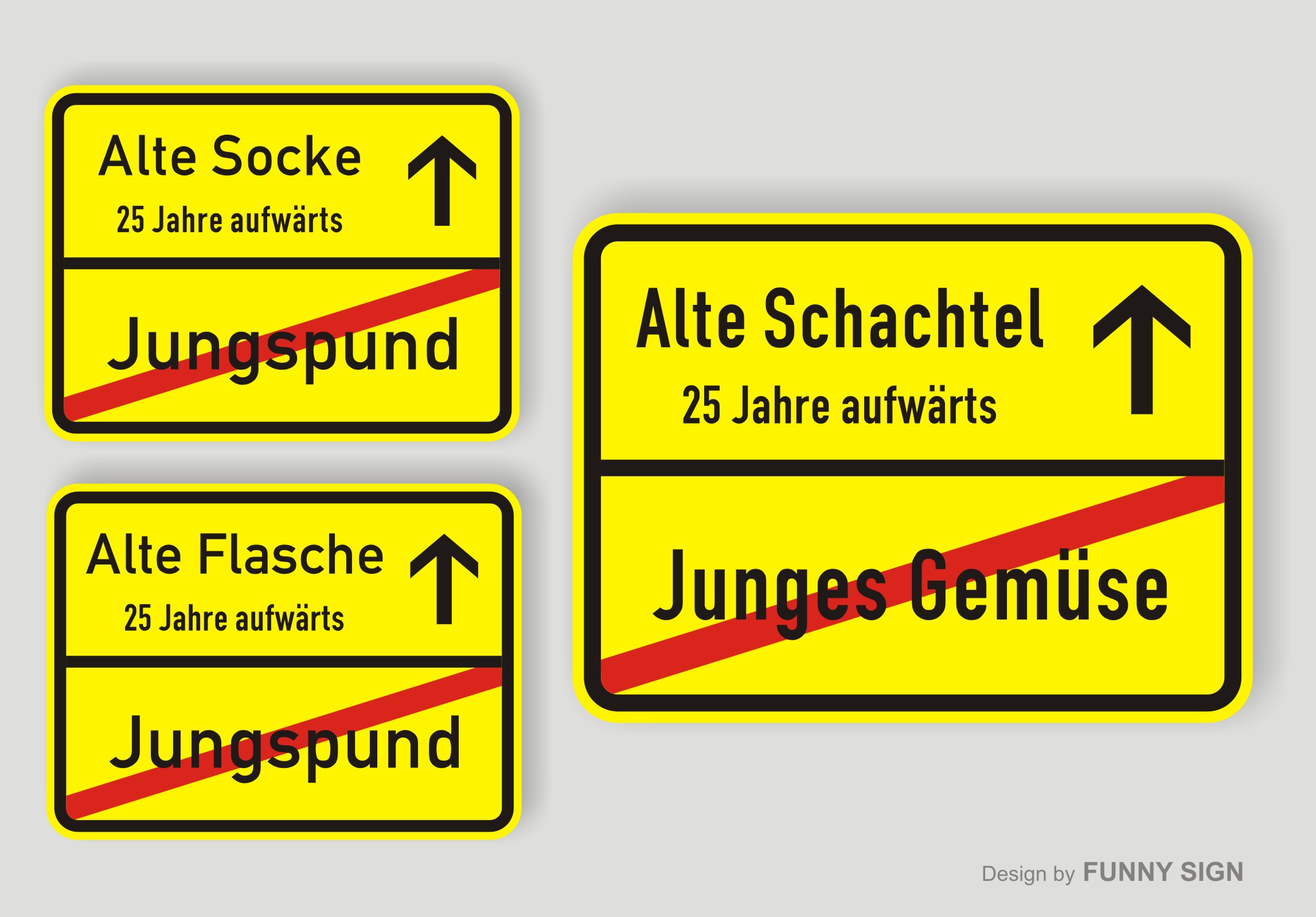 Ortsschild Schild zum 25.Geburtstag Schachtel Flasche Socke, 31,5 x