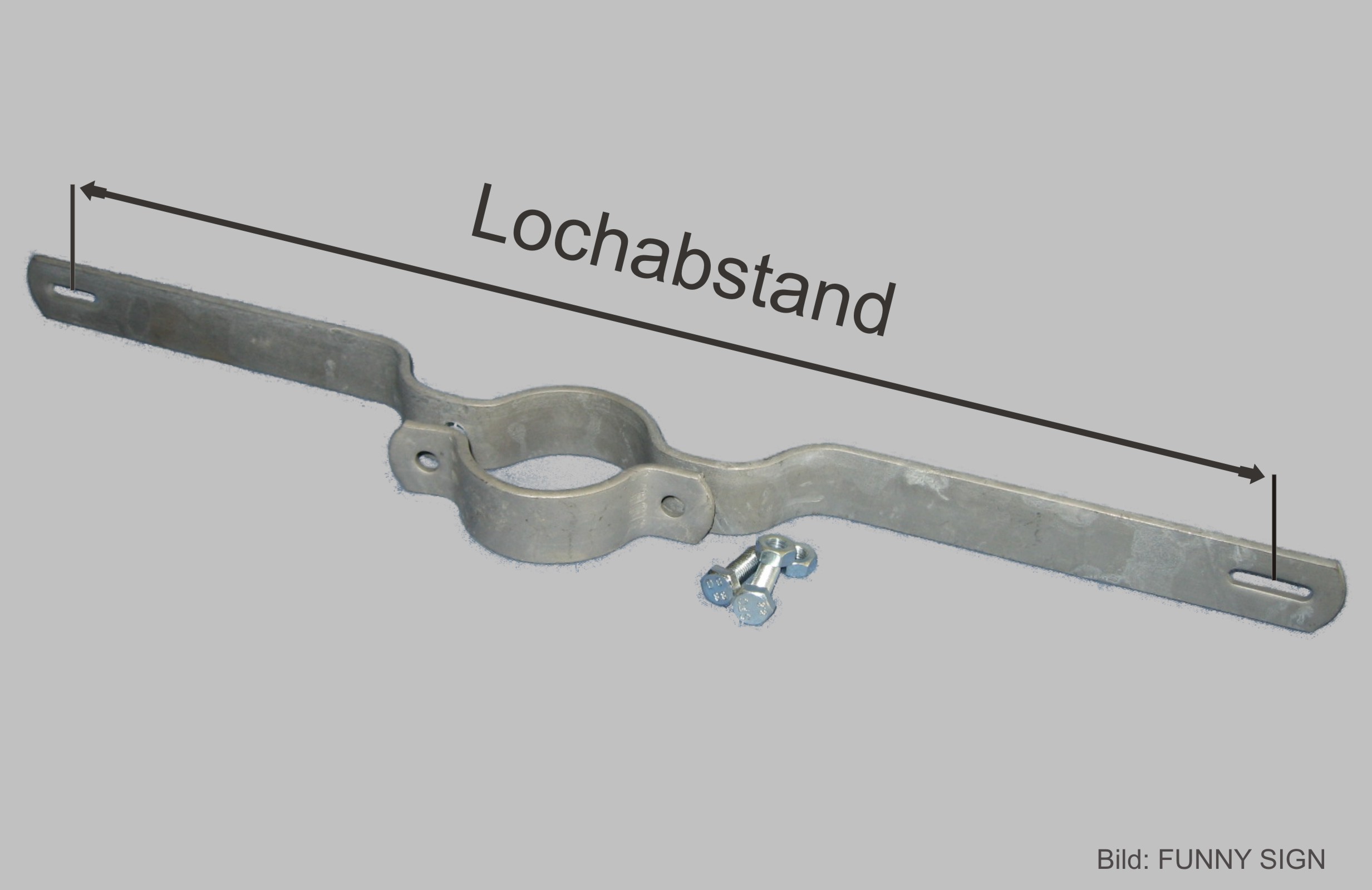 Rohrschelle für Schilder Stahl für Pfosten 6 oder 7,6 cm ø ~ Rohrschelle für Schilder Stahl für Pfosten 6 oder 7,6 cm ø ~ Waschbecken Lochabstand Norm