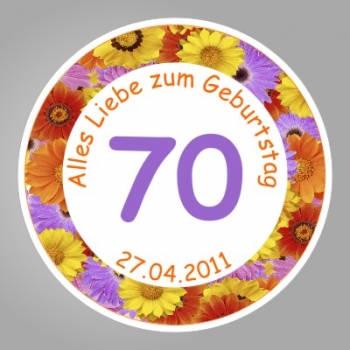 Echtes Verkehrsschild zum 70. Geburtstag mit Blumenrand, mit Wunschtext, 42 cm ø